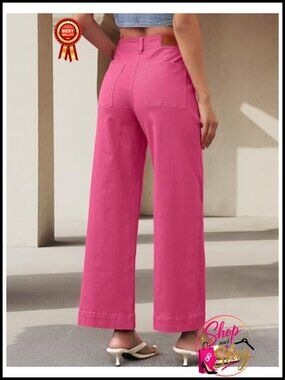 Wide Leg High Waisted Ankle Jeans Stretch Denim Pants